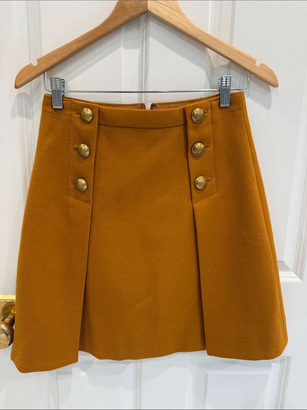 J crew sailor A-Line Skirt in Mustard with Decorative gold Buttons size 4